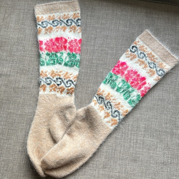 Siberia Spirit Goat Wool Knee High Socks Rose Bouquet Natural Warm - Picture 3 of 4